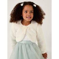 Monsoon Girls Marie Faux Fur Bow Shrug - Light Cream