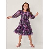 Monsoon Girls Heirloom Floral Tulle Dress - Purple