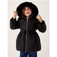 Monsoon Girls Bow Waisted Quilted Coat - Black