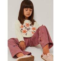Monsoon Girls Chunky Floral Embroidered Knit Jumper - Light Cream