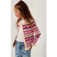 Monsoon Girls Rose All Over Edge Knitted Cardigan - Pink