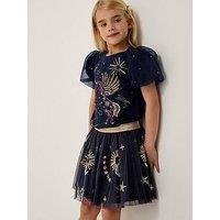 Monsoon Girls Cosmic Embroidered Mesh Skirt - Navy