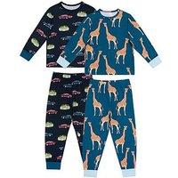 Chelsea Peers Unisex Kids 2 Pack Car And Giraffe Print Pyjamas - Navy