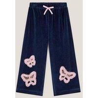 Monsoon Girls Butterfly Embroidered Wide Leg Co-Ord Bottoms - Navy