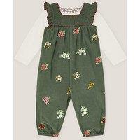 Monsoon Baby Girls Cord Dungaree And Tshirt Set - Green