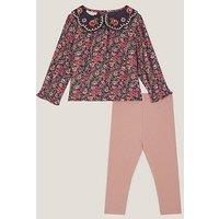 Monsoon Baby Girls Floral Blouse And Legging Set - Navy