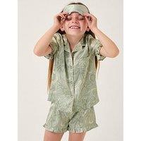 Monsoon Girls Satin Bow Print Pyjamas & Sleep Mask Set - Green
