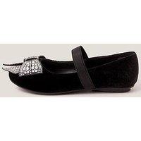 Monsoon Girls Velvet Ballerina Shoes With Bow - Black