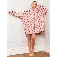 Jim Jam The Label Heart Print Oversized Zip Hoody - Pink