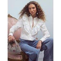 River Island Diamante Ruffle Shirt - White