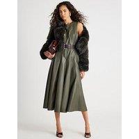 River Island Faux Leather Midi Dress - Khaki