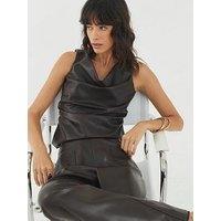 River Island Ruched Pu Sleeveless Top - Brown