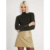 River Island Ribbed Roll Neck Top - Dark Green