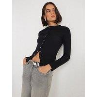 River Island Long Sleeve Popper Through Rib Top - Black