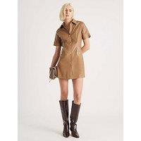 River Island Pu Button Through Mini Dress - Brown