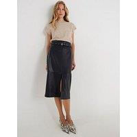 River Island Belt Detail Midi Skirt - Black