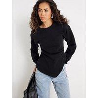 River Island Long Sleeve Drape Waisted Sweat - Black