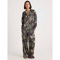River Island Bird Print Satin Pyjama Set - Black