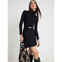 River Island Flippy Crew Belted Mini Dress - Black