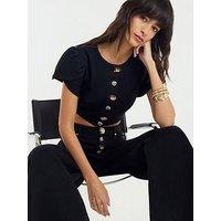 River Island Lilo Button Sleeve Crop Top - Black