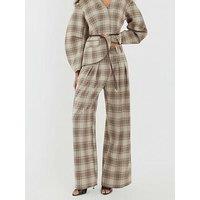 River Island Check Wide Leg Trouser - Beige