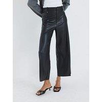 River Island Crop Seam Detail Pu Trouser - Black