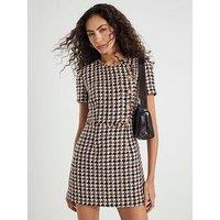 River Island Short Sleeve Boucle Check Mini Dress - Brown