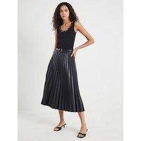River Island Belted Pleated Midi Skirt - Black