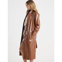 River Island Vinyl Pu Belted Trench - Brown