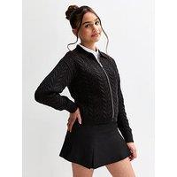 New Look 915 Girls Cable Knit Zip Through School Cardigan - Black