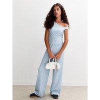 New Look 915 Girls Textured Jersey Wide Leg Trousers - Light Blue
