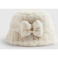 River Island Older Girls Fluffy Bow Bucket Hat - Cream