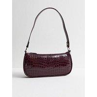 New Look Faux Leather Crocodile Embossed Shoulder Bag - Dark Purple