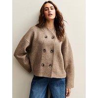 New Look Double Breasted Button Front Cardigan - Brown