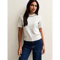 New Look Embellished Neck Short Sleeve Top - Light Grey