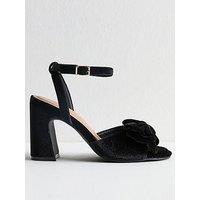 New Look Wide Fit Black Velvet Bow Block Heel Sandals