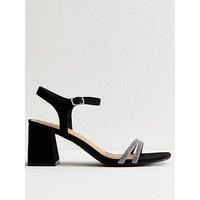 New Look Black Faux Suede Embellished Block Heel Sandals