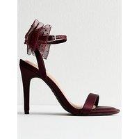 New Look Dark Burgundy Satin Embellished Mesh Bow Sandals