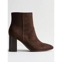 New Look Faux Suede Block Heel Ankle Boots - Brown