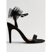New Look Black Satin Embellished Mesh Bow Sandals