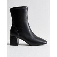 New Look Faux Leather Block Heel Ankle Boots - Black