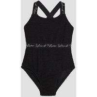 River Island Older Girls Elastic Textured Branded Swimsuit - Black