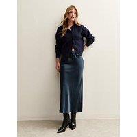 New Look Satin Bias Cut Midi Skirt - Navy