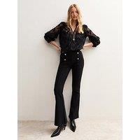 New Look Gold Button Ribbed Flared Leg Trousers - Black