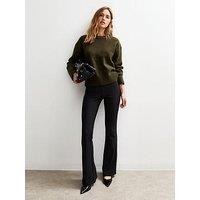 New Look Ribbed Flared Trousers - Black