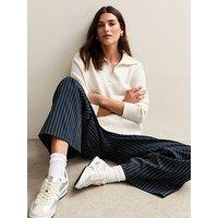 New Look Pinstripe Wide Leg Trouser - Blue