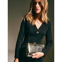 New Look Gold Metallic Bar Snakeskin Texture Clutch