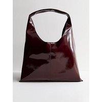 New Look Faux Patent Slouchy Bag - Burgundy