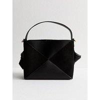New Look Panelled Faux Leather And Suede Boxy Bucket Bag - Black