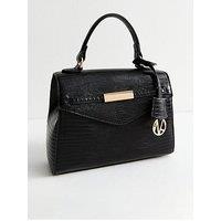 New Look Faux Leather Textured Top Handle Tote Bag - Black